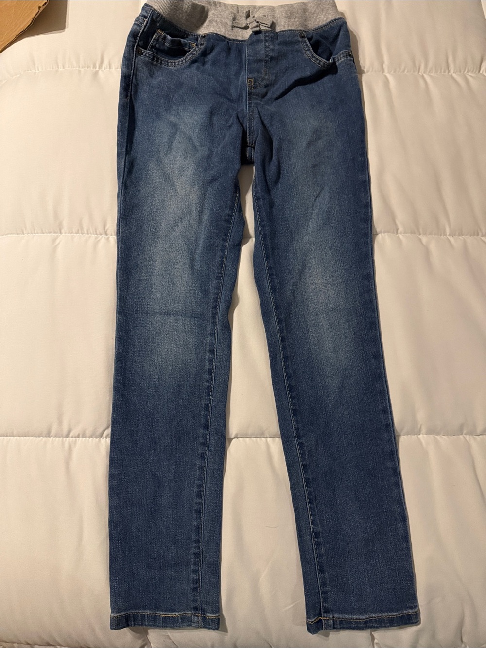 Girl’s Skinny Pull-On Jeans with Gray Elastic Waistband - Blue